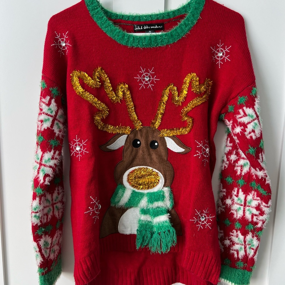 Ugly Christmas Sweeter  Red Reindeer Christmas Sweater